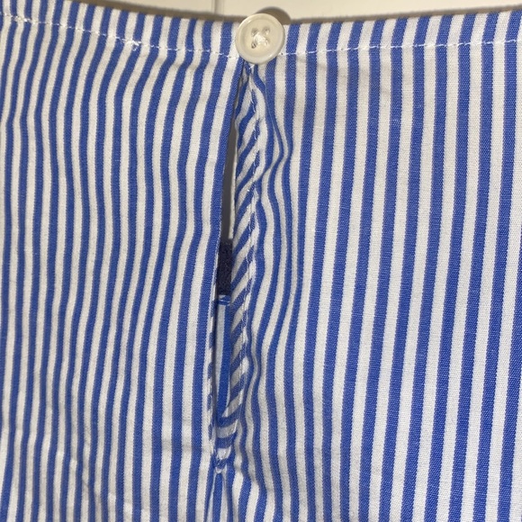 NWT Jcrew Factory banker blue stripe ruffle cotton-blend blouse ft.darts, size M - Picture 13 of 14